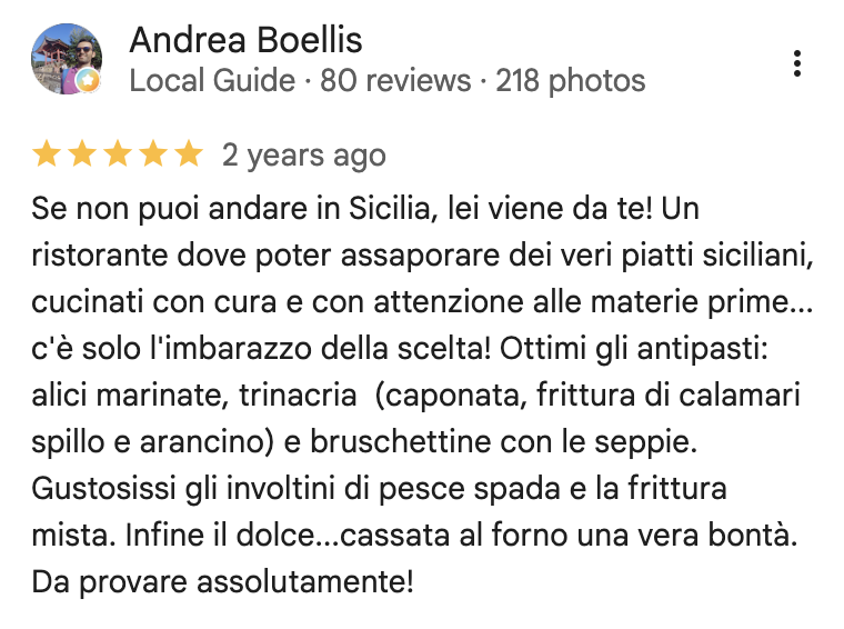 Recensione di un cliente di Sicilia Bedda 1