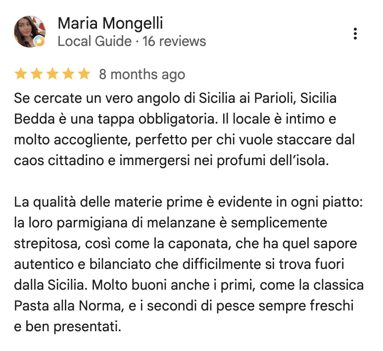 Recensione di un cliente di Sicilia Bedda 4