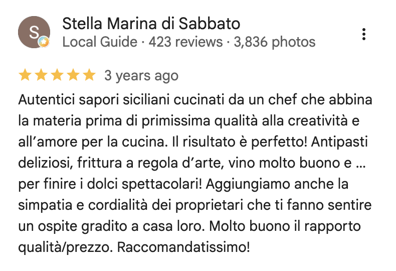 Recensione di un cliente di Sicilia Bedda 3